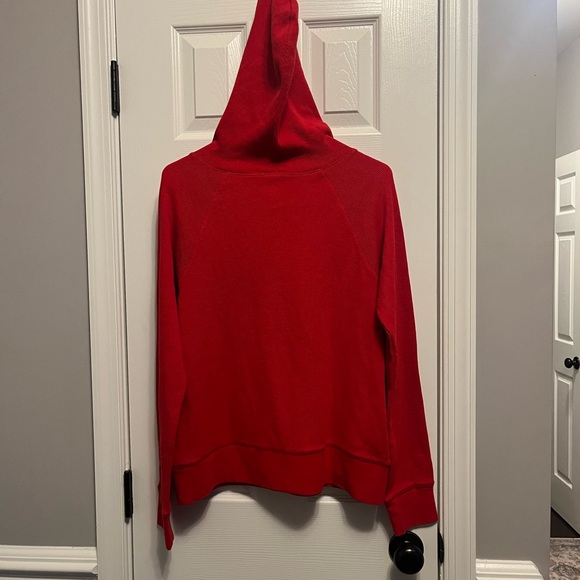 Large Red Waffle Knit long sleeve hooded shirt by Lady Food Locker - Picture 3 of 4